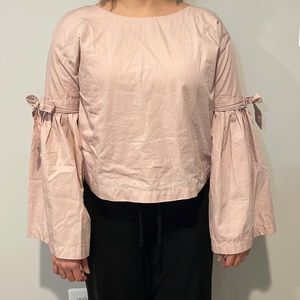 Free People Boat Neck Bell Sleeve Cropped Cotton Top in Size Medium